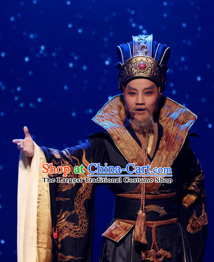 Chinese Yue Opera Elderly Male Costumes and Hat Shaoxing Opera King Wu Yue Laosheng Garment Apparels