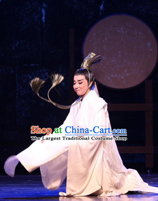 Chinese Yue Opera Young Male Niche Apparels and Headwear Shaoxing Opera King Wu Yue Xiaosheng Qian Chu Garment Costumes