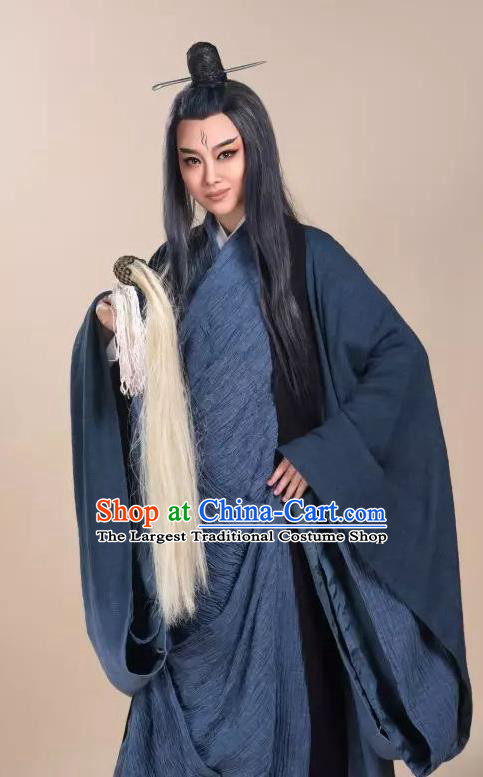 Chinese Yue Opera Young Male Wizard Garment Costumes and Headwear Shaoxing Opera King Wu Yue Taoist Robe Apparels