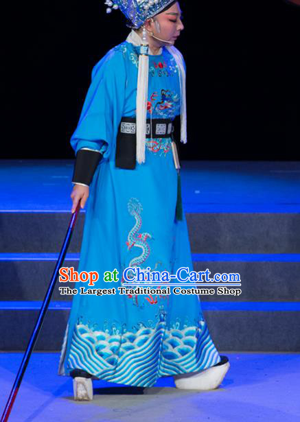Palm Civet for Prince Chinese Yue Opera Court Eunuch Chen Lin Blue Apparels Costumes and Headwear Shaoxing Opera Garment