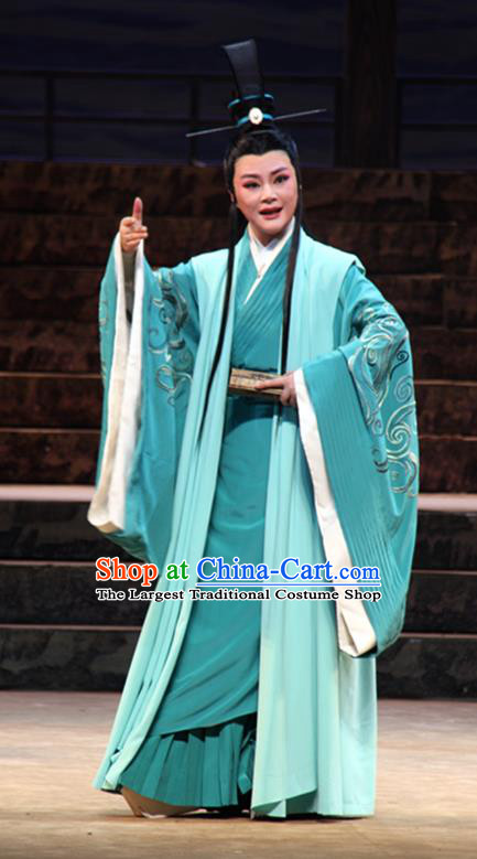 Chinese Yue Opera Young Male Scholar Garment and Headwear Qu Yuan Shaoxing Opera Xiaosheng Childe Song Yu Apparels Costumes