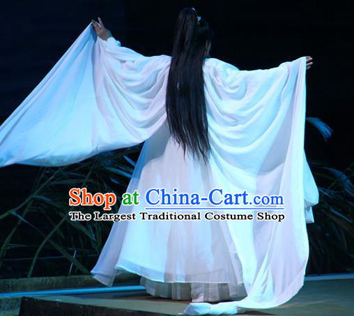 Chinese Yue Opera Poet White Apparels Costumes and Headwear Qu Yuan Shaoxing Opera Laosheng Elderly Male Robe Garment