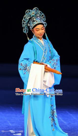 Chinese Yue Opera Scholar Young Male Costumes and Headwear Baiyue Pavilion Shaoxing Opera Xiaosheng Jiang Shilong Apparels Garment