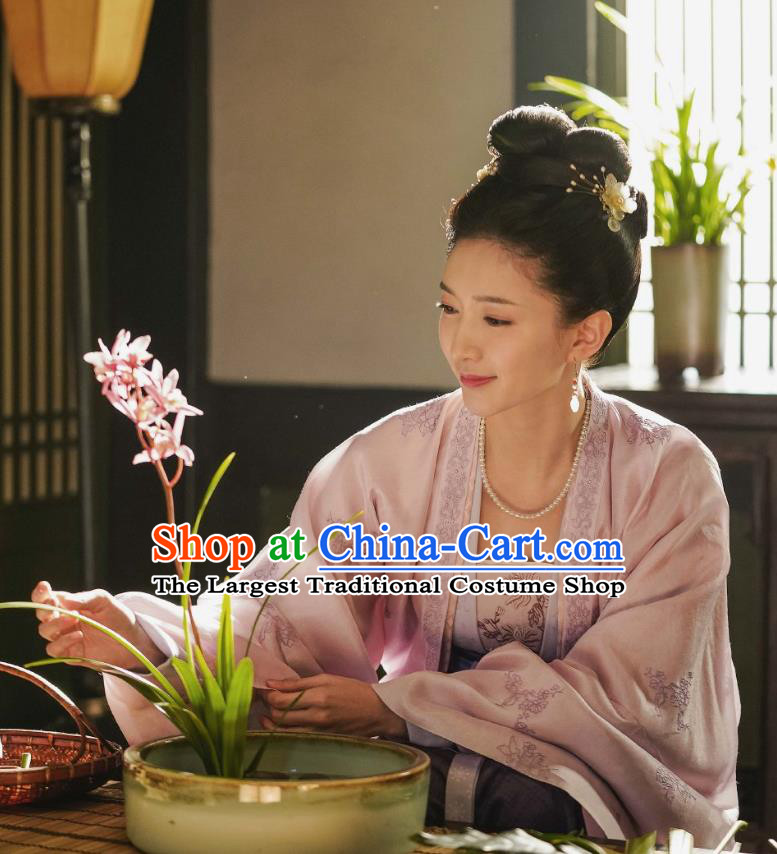 Chinese Ancient Song Dynasty Empress Historical Costumes Apparels and Headpiece Drama Serenade of Peaceful Joy Court Queen Cao Danshu Dress Garment