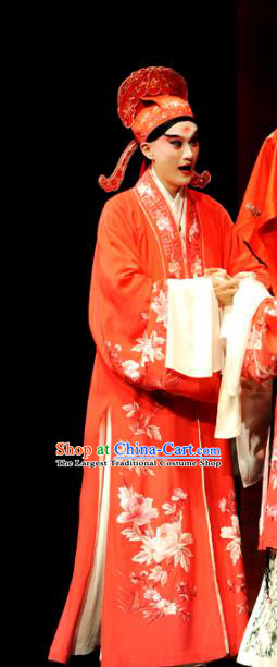 Chinese Kun Opera Xiao Sheng Wedding Apparels The Peach Blossom Fan Peking Opera Young Male Scholar Garment Costumes and Headwear