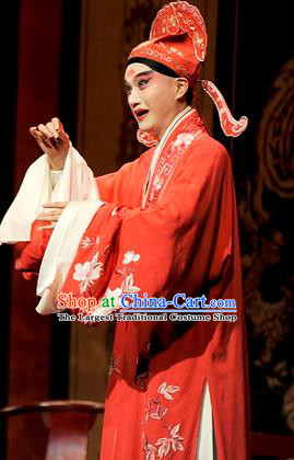 Chinese Kun Opera Xiao Sheng Wedding Apparels The Peach Blossom Fan Peking Opera Young Male Scholar Garment Costumes and Headwear
