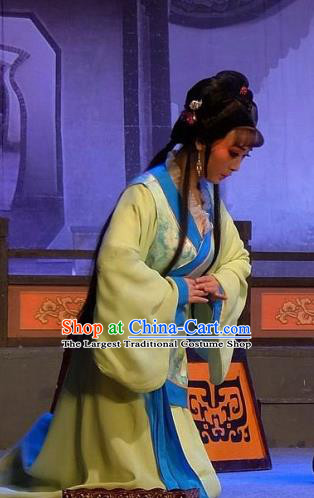 Chinese Shaoxing Opera Court Lady Green Dress Garment Costumes and Headpieces Han Wen Empress Yue Opera Xiaodan Apparels