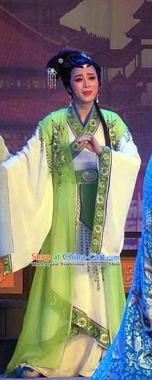 Chinese Shaoxing Opera Hua Tan Green Dress Costumes and Headpieces Han Wen Empress Yue Opera Actress Palace Lady Garment Apparels