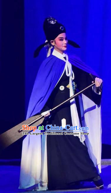 Smoky Rain Celadon Chinese Yue Opera Young Male Niche Costumes and Headwear Shaoxing Opera Xiaosheng Apparels Scholar Garment