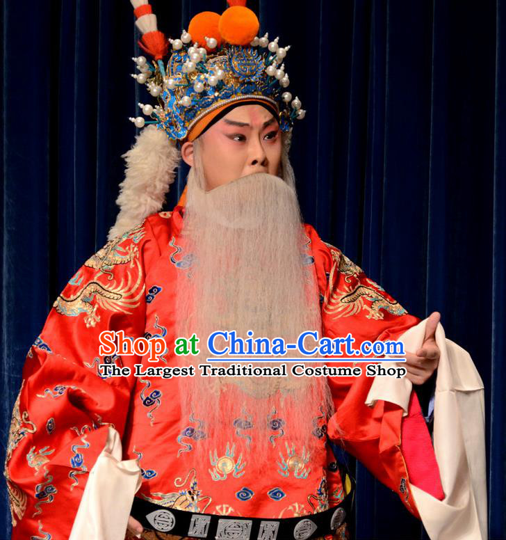 Chinese Beijing Opera Lao Sheng Apparels Zhu Lian Zhai Peking Opera Garment Costumes Official Python Embroidered Robe and Headwear