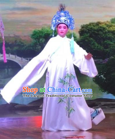 Chinese Yue Opera Xiaosheng Garment and Headwear The Crimson Palm Shaoxing Opera Young Male Scohlar Lin Zhaode Apparels Costumes Niche White Robe