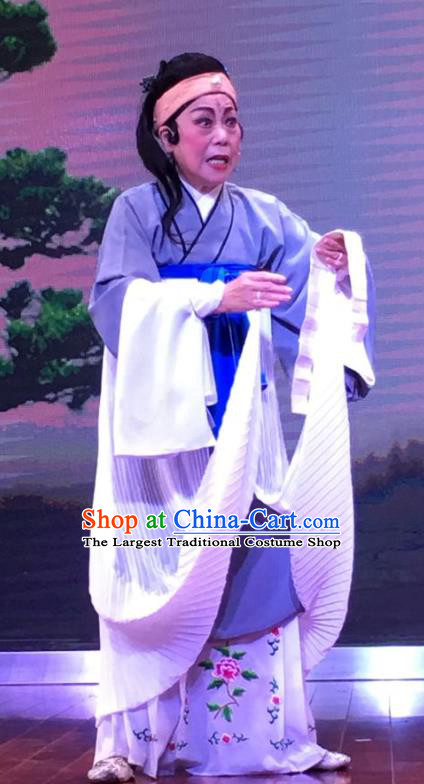 The Crimson Palm Chinese Shaoxing Opera Elderly Female Garment Apparels Costumes and Headdress Yue Opera Old Country Woman Dress