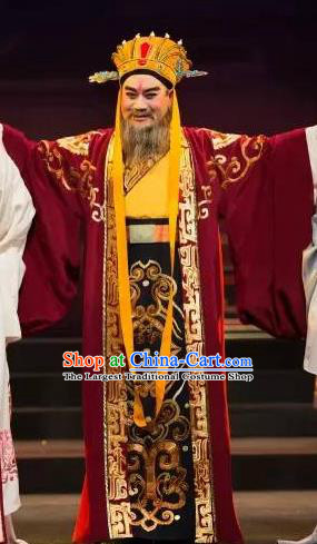 Chinese Yue Opera Laosheng Cao Cao Garment and Headwear Tong Que Tai Shaoxing Opera Elderly Male Apparels Costumes