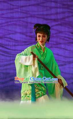 Tong Que Tai Chinese Shaoxing Opera Young Lady Garment Apparels Costumes and Headpieces Yue Opera Hua Tan Green Hanfu Dress