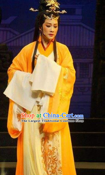 Tong Que Tai Chinese Shaoxing Opera Empress Costumes and Headpieces Yue Opera Hua Tan Queen Dress Garment Apparels