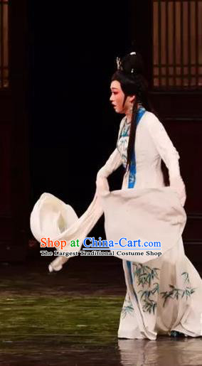 Chinese Shaoxing Opera Actress Chen Sanliang White Dress Costumes and Headpieces Yue Opera Hua Tan Distress Maiden Garment Apparels