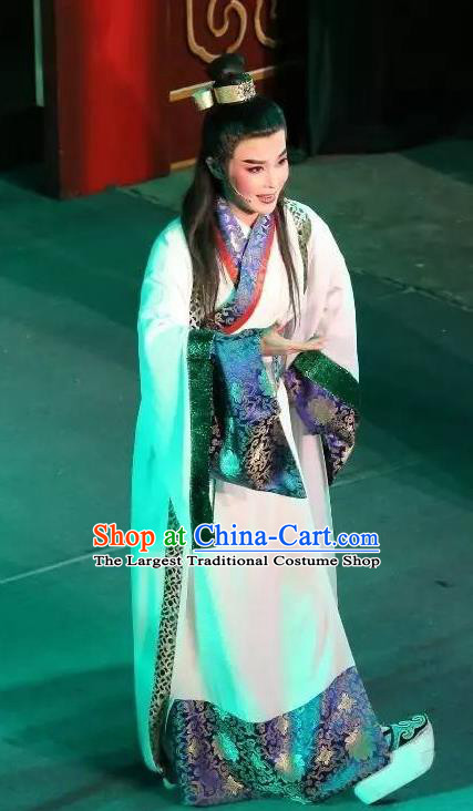 Chinese Yue Opera Baihua River Young Male Liu Wenlong Costumes and Headwear Shaoxing Xiaosheng Opera Scholar Garment Apparels