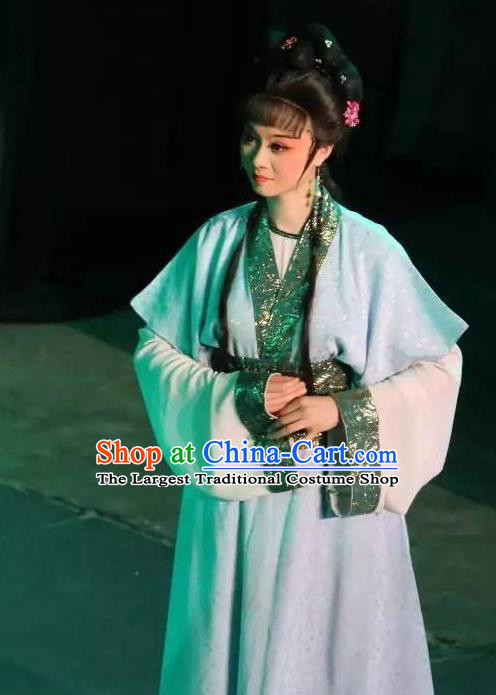 Chinese Shaoxing Opera Hua Tan Cai Feng Garment Apparels and Hair Accessories Baihua River Yue Opera Actress Young Female Dress Costumes
