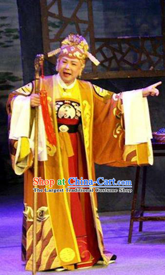 Chinese Shaoxing Opera Old Dame Dress Apparels Costumes and Headdress Mo Chou Nv Yue Opera Elderly Female Garment