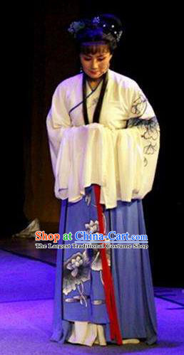 Chinese Shaoxing Opera Civilian Female Apparels Costumes and Headpieces Mo Chou Nv Yue Opera Young Female Country Lady Dress Garment
