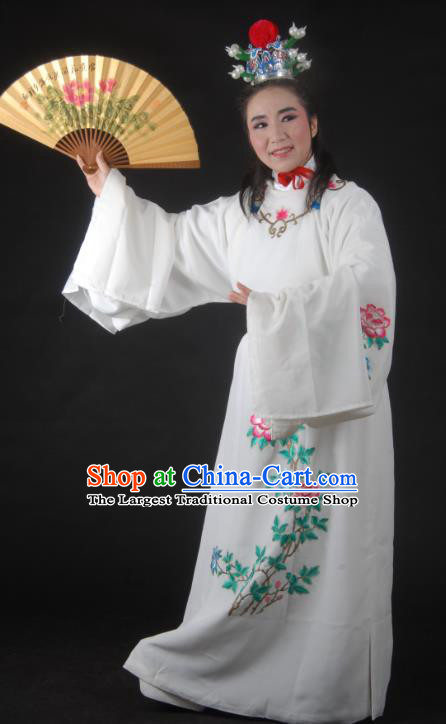 Chinese Yue Opera Young Male Lu Yong Garment Costumes and Headwear Shaoxing Opera Mo Chou Nv Xiaosheng Apparels Scholar White Robe