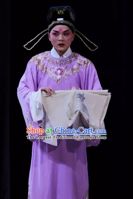 Chinese Classical Kun Opera Scholar Niche Apparels The Story of Pipa Peking Opera Garment Young Male Purple Robe Costumes and Hat