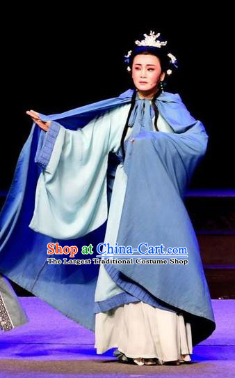 Chinese Shaoxing Opera Young Female Apparels Costumes and Headdress Yue Opera Hua Tan Cai Wenji Garment