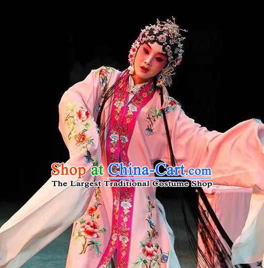 Chinese Kun Opera Diva Pink Dresses Costumes The Story of Pipa Peking Opera Garment Hua Tan Apparels and Headdress