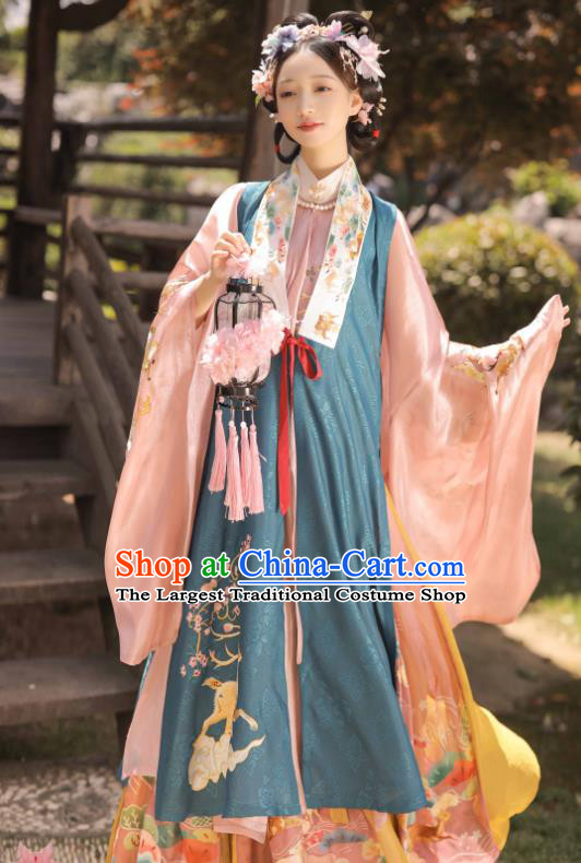 Chinese Ancient Ming Dynasty Young Lady Garment Noble Female Historical Costumes Hanfu Dress Complete Set for Women