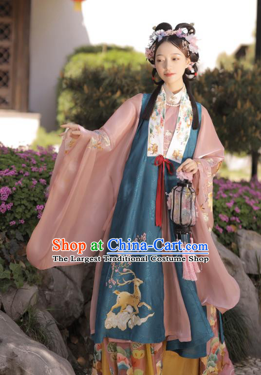 Chinese Ancient Ming Dynasty Young Lady Garment Noble Female Historical Costumes Hanfu Dress Complete Set for Women