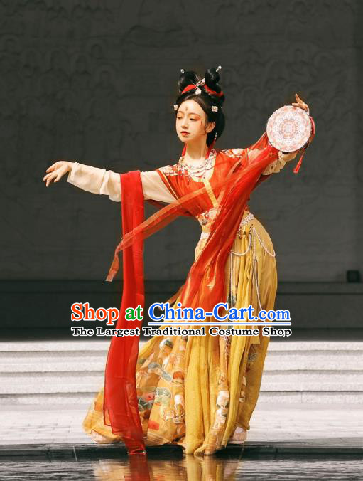 Traditional Chinese Tang Dynasty Historical Costumes Royal Princess Hanfu Dress Ancient Flying Apsaras Dance Garment for Women