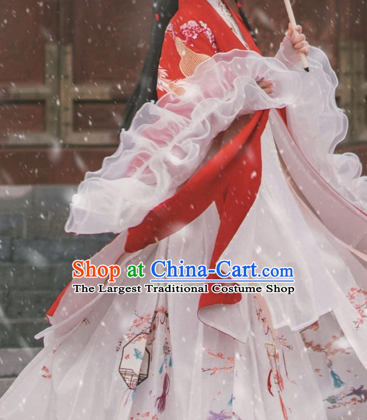 Traditional Chinese Ming Dynasty Historical Costumes Hanfu Dress Ancient Noble Lady Garment Red Cloak