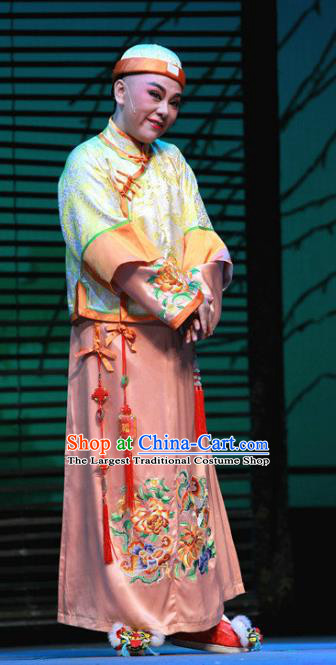 Chinese Yue Opera Stupid Scholar Garment Costumes and Hat Wisp of Hemp Shaoxing Opera Xiaosheng Young Male Apparels