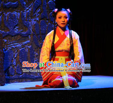 Chinese Shaoxing Opera Young Lady Dress and Headdress Da Mo Li Ge Yue Opera Yuwen Fang Garment Actress Apparels Costumes