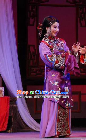 Chinese Shaoxing Opera Elderly Female Wisp of Hemp Purple Dress Apparels Costumes and Headpieces Yue Opera Woman Matchmaker Garment