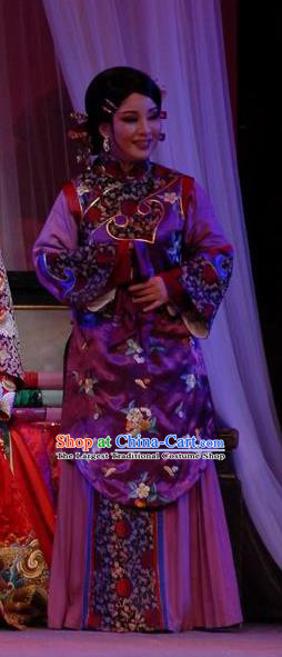Chinese Shaoxing Opera Elderly Female Wisp of Hemp Purple Dress Apparels Costumes and Headpieces Yue Opera Woman Matchmaker Garment