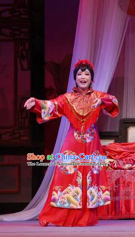 Chinese Shaoxing Opera Hua Tan Wisp of Hemp Wedding Dress Apparels Costumes and Headdress Yue Opera Young Female Hui Fen Red Garment