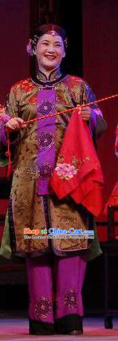 Chinese Shaoxing Opera Woman Matchmaker Wisp of Hemp Dress Apparels Costumes and Headdress Yue Opera Elderly Female Garment
