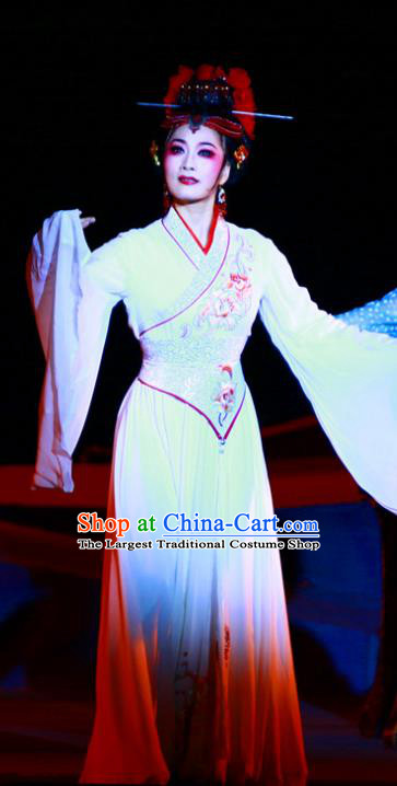 Ma Zu Chinese Shaoxing Opera Goddess Apparels Hua Tan Lin Moniang Dress Costumes and Headdress Yue Opera Actress Garment