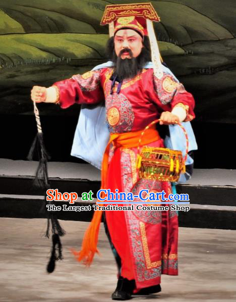 Chinese Classical Kun Opera Soldier Martial Man The Palace of Eternal Youth Costumes Garment and Hat Peking Opera Wusheng Red Apparels