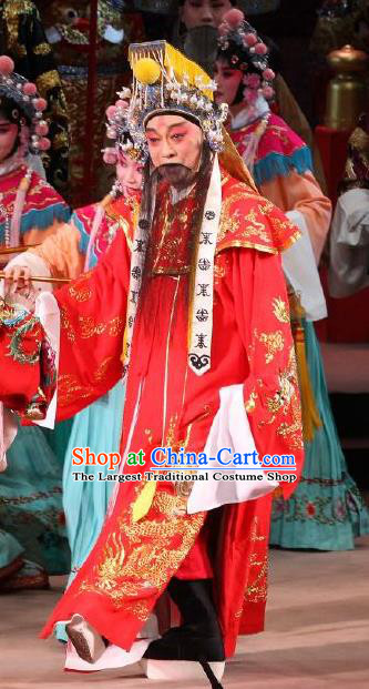 Chinese Classical Kun Opera Costumes The Palace of Eternal Youth Apparels Peking Opera Emperor Garment Red Embroidered Robe and Headwear