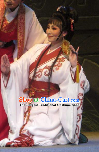 Chinese Shaoxing Opera Hua Tan Garment Costumes and Headpieces Xi Ma Qiao Yue Opera Actress Xiao Yueying White Dress Apparels