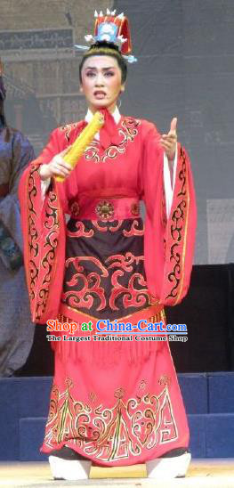 Xi Ma Qiao Chinese Yue Opera Scholar Niche Red Costumes and Headwear Shaoxing Opera Xiaosheng Young Male Liu Wenlong Garment Apparels