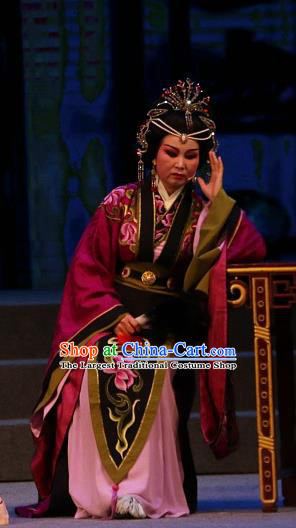 Chinese Shaoxing Opera Queen Mother Dress Garment Costumes and Headpieces Han Gong Yuan Yue Opera Elderly Female Apparels