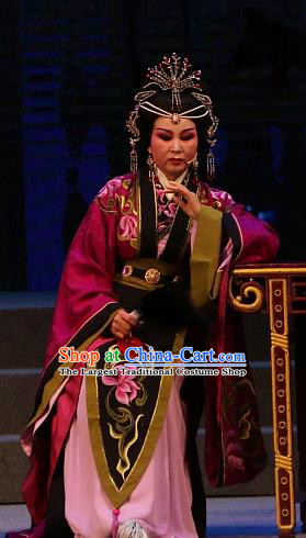 Chinese Shaoxing Opera Queen Mother Dress Garment Costumes and Headpieces Han Gong Yuan Yue Opera Elderly Female Apparels