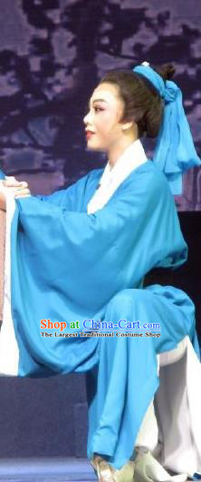 Xi Ma Qiao Chinese Yue Opera Scholar Blue Robe Costumes and Headwear Shaoxing Opera Xiaosheng Liu Wenlong Apparels Garment