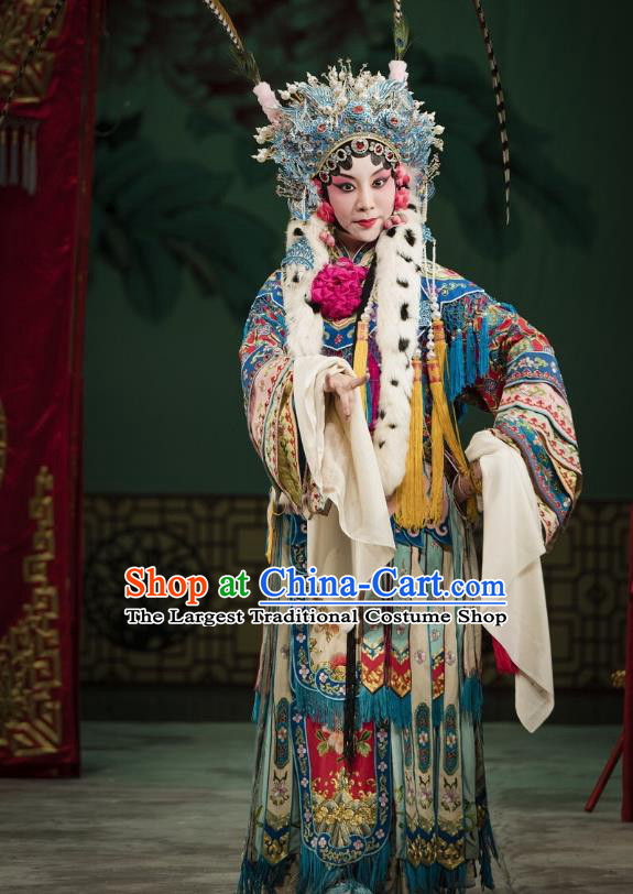 Chinese Kun Opera Hua Tan Hanfu Dress Princess Baihua Peking Opera Blues Garment Apparels Costumes and Headdress