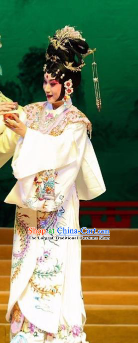 Chinese Kun Opera Consort Yang White Dress The Palace of Eternal Youth Costumes Peking Opera Hua Tan Apparels Actress Garment and Headpieces