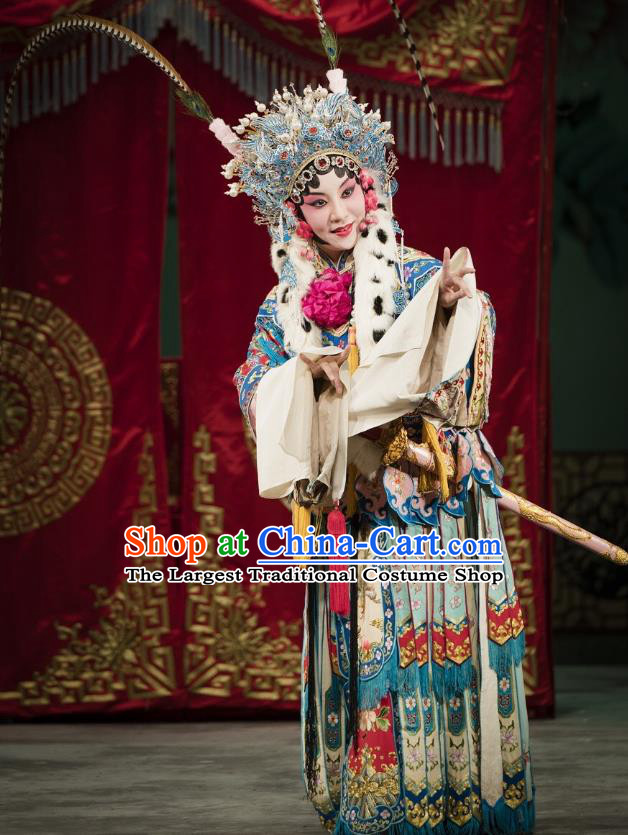 Chinese Kun Opera Hua Tan Hanfu Dress Princess Baihua Peking Opera Blues Garment Apparels Costumes and Headdress