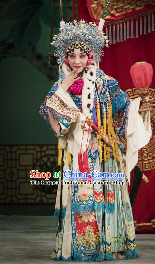 Chinese Kun Opera Hua Tan Hanfu Dress Princess Baihua Peking Opera Blues Garment Apparels Costumes and Headdress